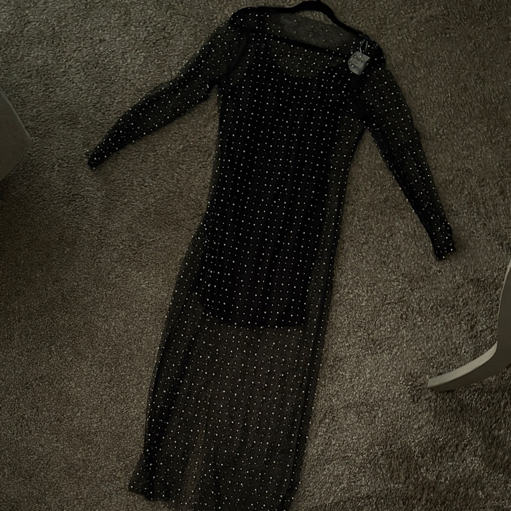 DAVI & DANI Black Sheer Dress with Silver Details